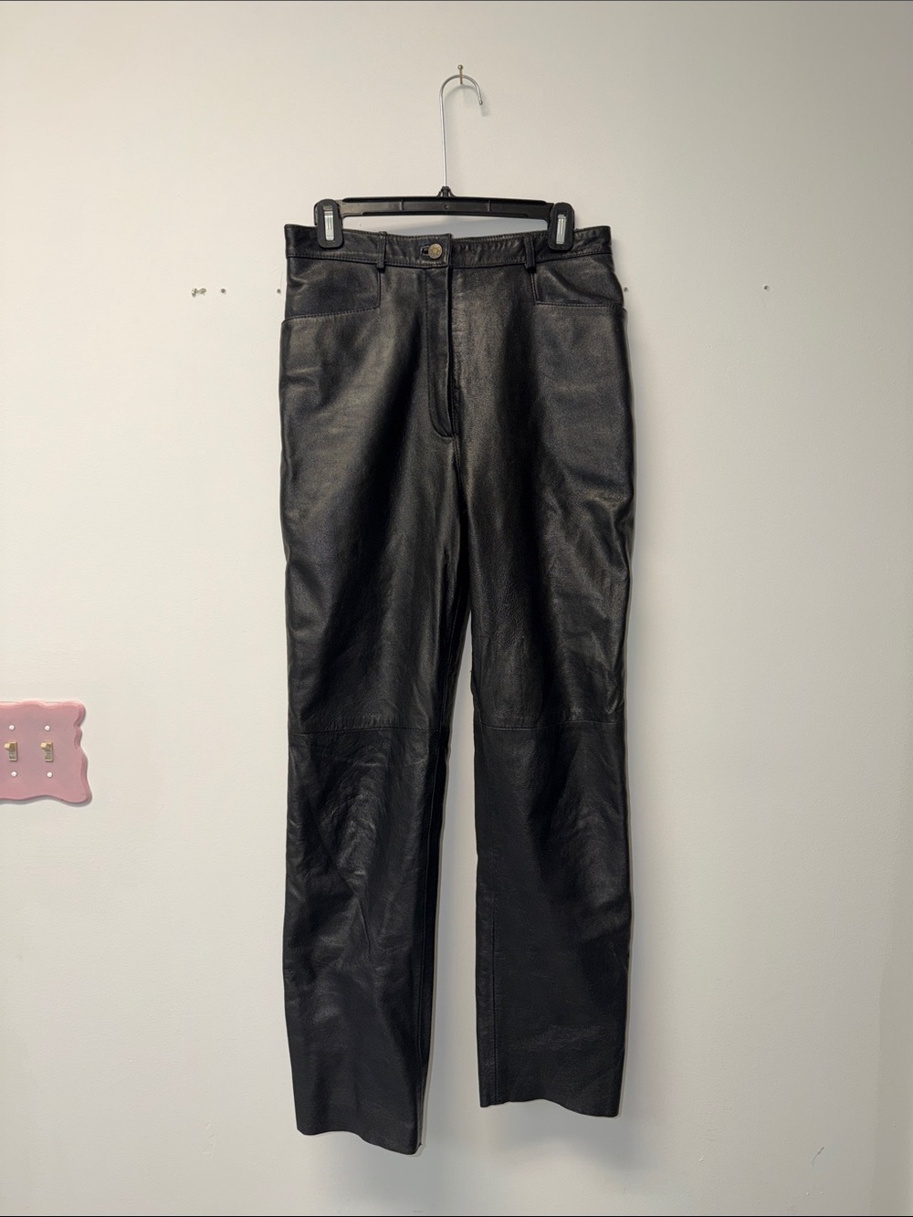 Vintage Women's Black Straight-Leg Leather Pants